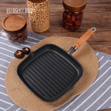 鑄鐵牛排煎鍋生鐵條紋烤盤牛扒煎盤無涂層加厚平底鍋廠家直銷批發