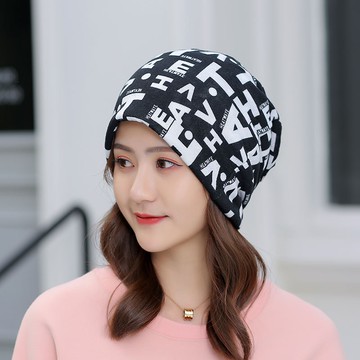韓版帽子 秋冬季時尚印花多功能套頭巾帽防風堆堆帽透氣月子帽 73276