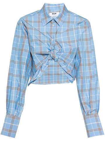 MSGM - knot-detail plaid shirt - women - Cotton/Polyester - 40 - Blue