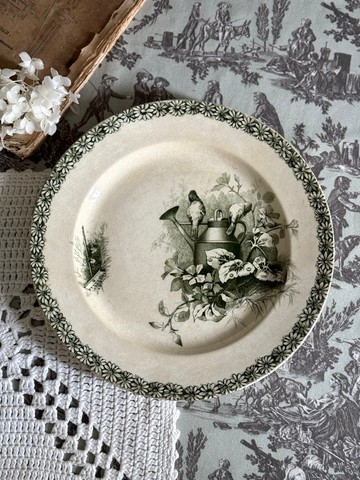 *40736-優雅法國古董Cie Franco-Anglaise小鳥花飾盤24.5cm