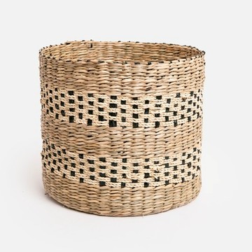 艾禮思手工編織海草收納籃 黑直紋