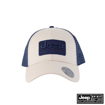 JEEP 撞色立體刺繡LOGO棒球帽-白藍色