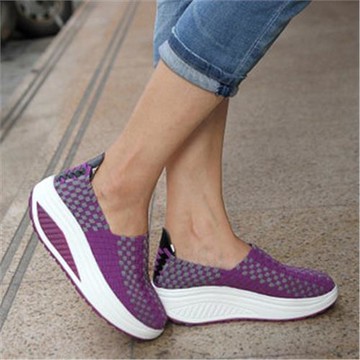 夏季透氣手工編織鞋女士韓版潮流休閑鞋厚底增高搖搖鞋松糕女鞋子