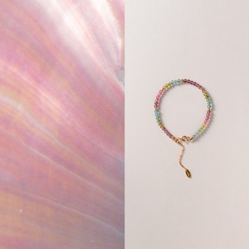 原創手工鱗光人魚色天然碧璽手串馬卡龍S925銀開運手鏈生日禮物