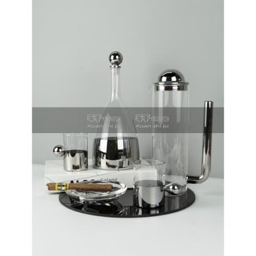 現代簡約輕奢創意銀色售樓處樣板房客廳酒柜餐廳水壺酒具套裝飾品