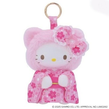 asdfkitty*KITTY變身小熊 和風櫻花 造型絨毛玩偶附扣環 鑰匙圈 掛飾 吊飾-很大很顯眼-日本正版