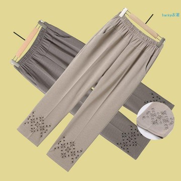 ⚡免運【新品上新】🌸中老年人女褲夏季薄款冰絲彈力九分褲媽媽夏天寬鬆褲子奶奶鬆緊腰