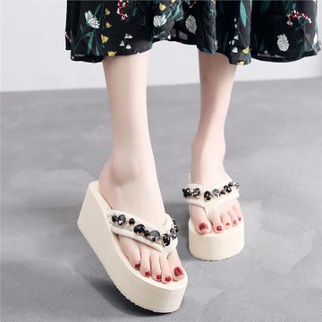 2024新款拖鞋女夏時尚水鉆夾腳人字拖女防滑厚底沙灘鞋涼拖女外穿