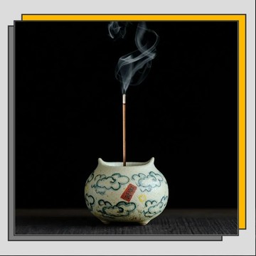 🔥臺灣出貨🔥青花火石紅純手繪祥雲雙耳香爐家用陶瓷迷妳線香香座茶道香插/