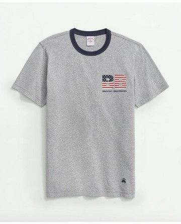 Brooks Brothers Men's American Flag Graphic T-Shirt in Cotton | Grey | Size Medium