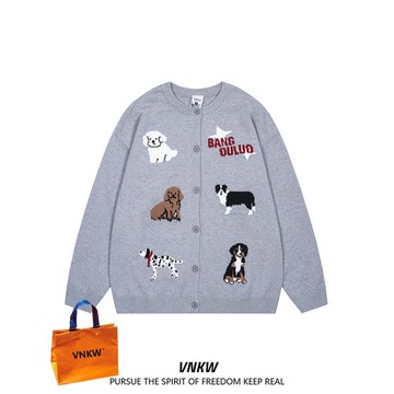 趣味動物系列圓領針織開衫男女百搭潮牌上衣服秋冬季寬松情侶毛衣