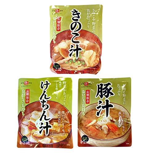 レトルト 惣菜 具沢山 味噌汁 3種類6袋セット (きのこ汁 けんちん汁 豚汁) (大沢加工 非常食 保存食 防災用 にも)