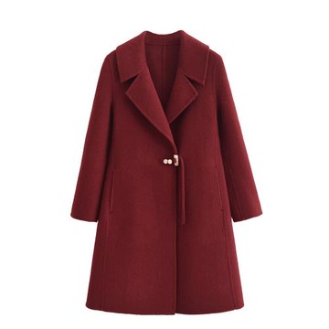 新中式輕國風秋裝外套女冬加厚小個子氣質顯瘦媽媽雙面羊毛大衣紅