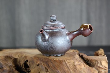 【送禮好物】220ml 柴燒落灰 側把茶壺 鶯歌名家葉敏祥手作