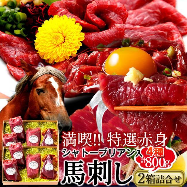 馬刺しふじ馬刺し 詰め合わせ 計800g［上赤身1 ランプ1 ロース1 ヒレ1］×馬肉 刺身 熊本県［お歳暮 2023 ギフト 御歳暮］