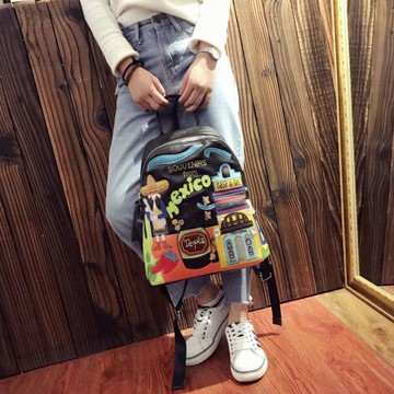 墨西哥小眾雙肩包女2025新款時尚撞色個性書包大容量旅行背包潮女