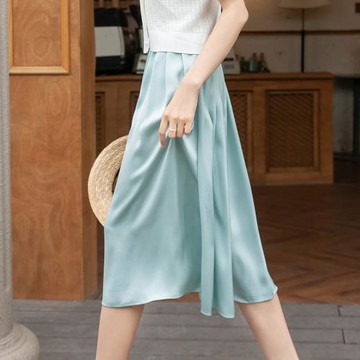 清倉高腰顯瘦a字裙中長款過膝純色傘裙子仿醋酸緞面通勤半身裙夏