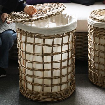藤編臟衣籃 復古帶蓋衣服收納筐儲物玩具收納桶大號可水洗金剛藤