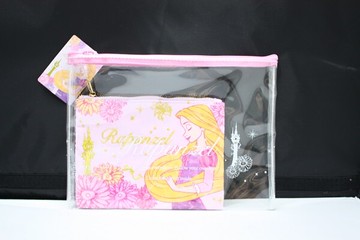 大賀屋 日貨 長髮公主 透明 化妝袋 兩件組 美妝 收納袋 文具袋 拉鍊袋 筆袋 迪士尼 樂佩 公主 J00010592