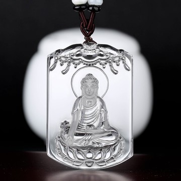 天然白水晶生肖屬狗屬豬守護神阿彌陀佛吊墜天然水晶男女款本命佛