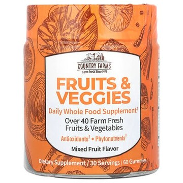 Country Farms, 果蔬，每日全食物補劑，混合水果味，60 粒 軟糖