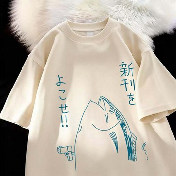 漫畫魚 重磅純棉t恤 短袖T恤 oversize 短袖 寬鬆上衣 ing風 顯瘦穿搭 夏季短袖 休閒百搭 t恤女