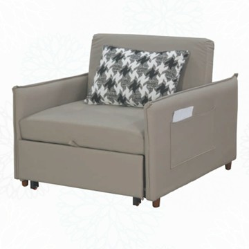 文創集 法伊爾皮革&短絨布前拉式單人沙發椅/沙發床(二色可選)-103x107x87cm免組