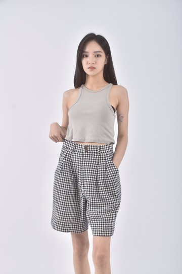 (S) 5個銅貨高腰羊毛格紋黑色短褲