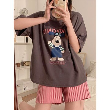 新款睡衣女套裝夏季天純棉短袖短褲薄款卡通少女可外穿寬松家居服