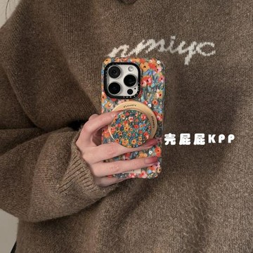 殼屁屁KPP早春復古油畫感花朵ins韓系14適用16pro蘋果16ProMax手機殼iPhone16/13軟15Promax菲林磁吸保護套