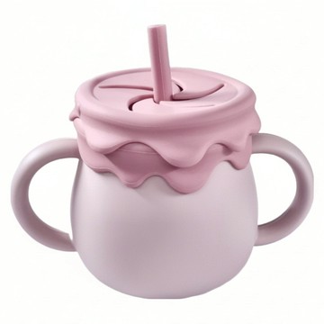 矽膠兩用維尼蜂蜜水杯 吸管水杯 雙蓋 水杯 零食罐 兒童水杯 寶寶水杯 維尼水杯 吸管杯 13.6 x 8.5 x 12cm 250g  紅蓋淺粉杯  1個  250ml