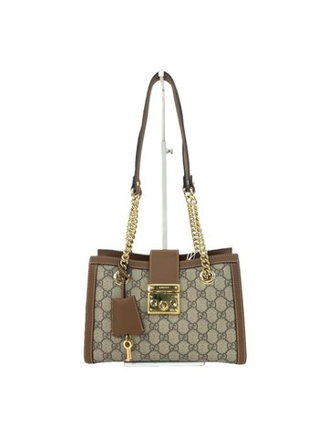 gucci 棕色 Padlock 老花帆布塗層鍊條手提包 肩背包 鍊條包