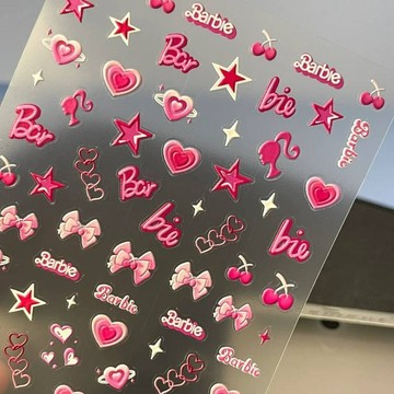 🎀新店開業🎀甜酷芭比浮雕美甲貼紙立體粉色公主少女心可愛蝴蝶結愛心指甲貼紙
