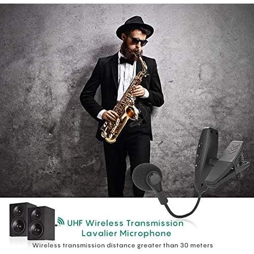 Wireless Instrument Microphone,UHF Clip Condenser Mic,for Horns,Trumpets,Clarinets, Saxophones, Cello, Computer, Phone, Speakers,