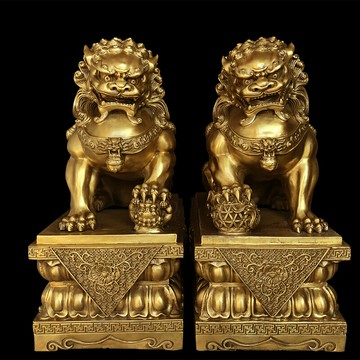 銅獅子擺件一對純黃銅北京獅故宮獅店鋪家居門口大小號裝飾品擺設