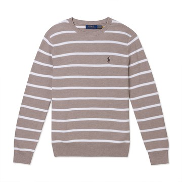 Polo Ralph Lauren RL 熱銷刺繡小馬大學T恤 上衣-淺咖啡白橫條紋色