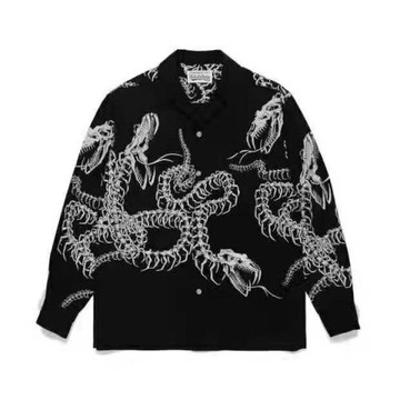 原創wacko where aw 蛇骨印花龍骨架襯衣潮牌時尚情侶長袖襯衫