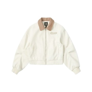 Converse Wool Jacket 女款 米色 夾克 寬鬆 復古 休閒 翻領 外套 10027964-A01