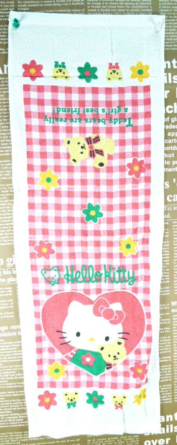 【震撼精品百貨】Hello Kitty 凱蒂貓 長毛巾 熊熊 紅色格子 震撼日式精品百貨