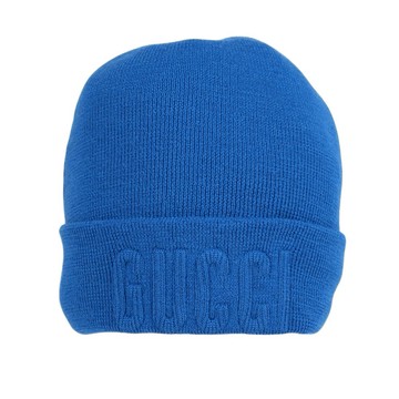 [平輸]GUCCI 刺繡Logo 羊毛毛帽 M (藍色)