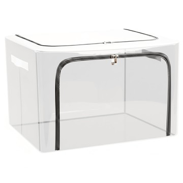 PVC防潮棉被衣服收納箱 不鏽鋼架  60 x 45 x 40cm  透明  1個