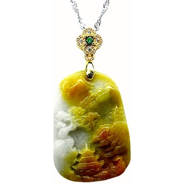 【小樂珠寶】珍貴冰黃翡招財山水牌 天然A貨翡翠玉石吊墜子項鍊AA23