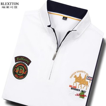 夏季小立領短袖t恤男高檔刺繡t絲光棉男裝上衣服休閑拉鏈POLO衫