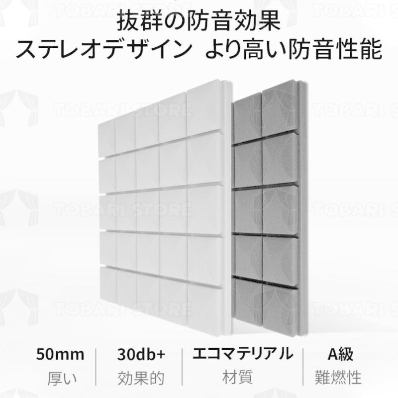 吸音材 防音シート 壁 波型 50*50cm 厚み2.5cm 48枚 防音材 壁 吸音