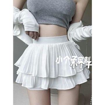 小個子顯高套裝白色百褶裙女夏季半身裙裙子短款高腰蛋糕裙短裙xs
