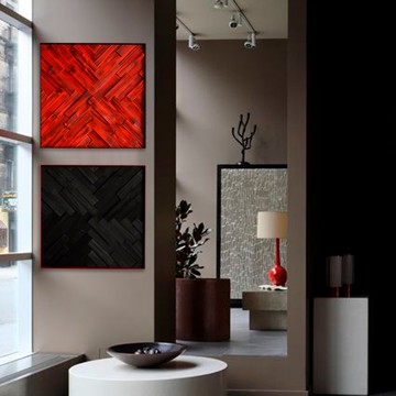 红色天鹅绒和黑色方形-模块化木墙板一套木墙艺术