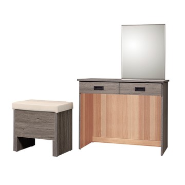 【顛覆設計】簡約3尺二抽化妝鏡台(含可收納椅)白橡色