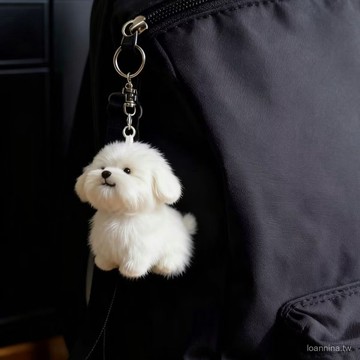 默契滿分💯 超萌15cm比熊犬毛絨掛件仿真狗狗玩具公仔生日禮物鑰匙扣可愛 NRLZ