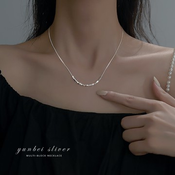 S925銀方塊項鏈2022新款女夏簡約百搭ins嘻哈鎖骨鏈輕奢小眾設計