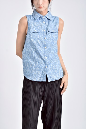 (S) caco棉質無袖藍色上衣